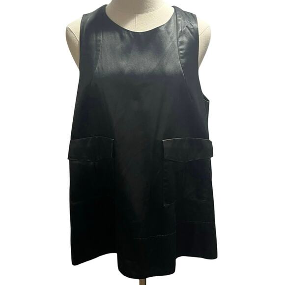 Carven Modern Deconstructed Black Sleeveless Asymmetrical Pockets Top Sz 42/10 - Picture 1 of 10